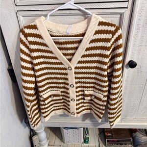 Chic Striped Cardigan in Brown and Cream